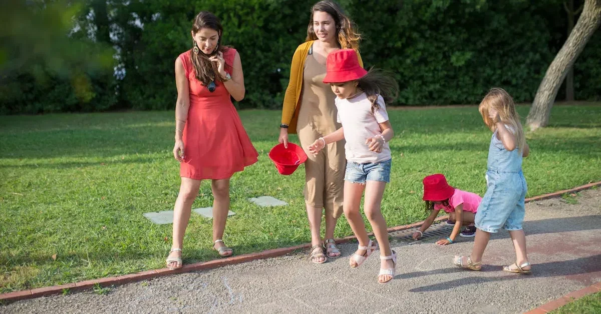 Multi-generational family from grandparents to toddlers playing one of the best backyard games for families together on a sunny lawn