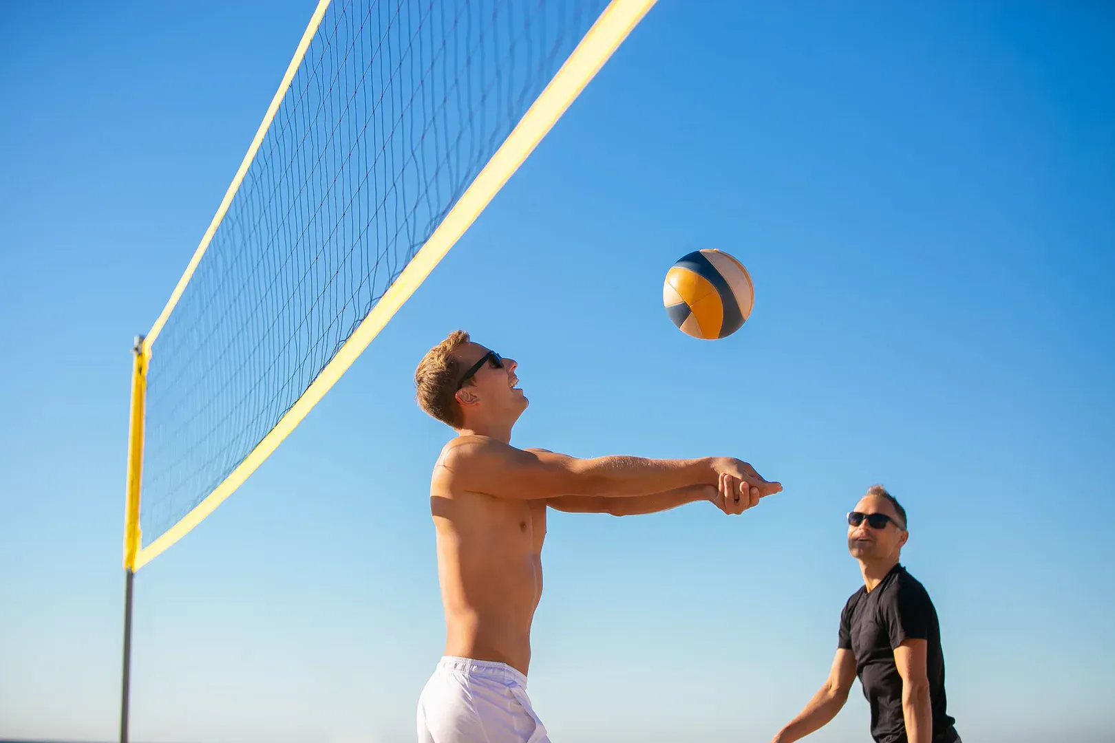 Backyard Volleyball set on a lawn, ready to play