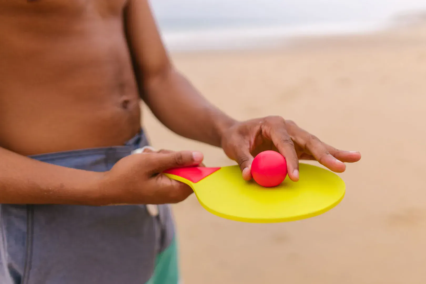 Beach Paddle Ball set on a lawn, ready to play