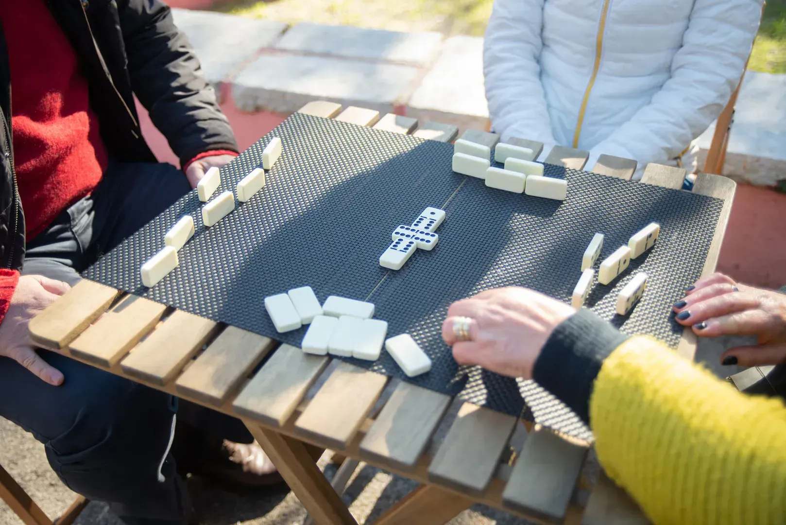 Giant Dominoes set on a lawn, ready to play